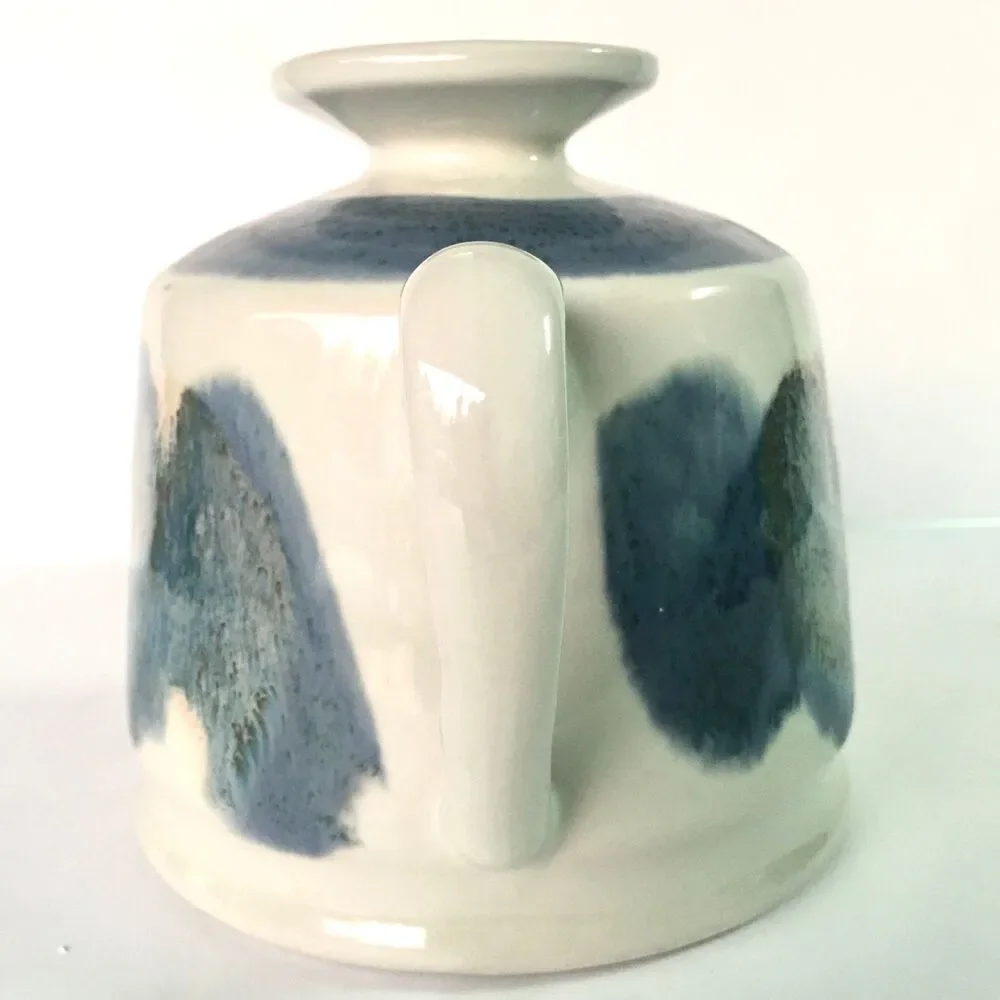 Kravec Studios Art Pottery Vase: Container Pitcher Abstract Blue Cream Decor, Na